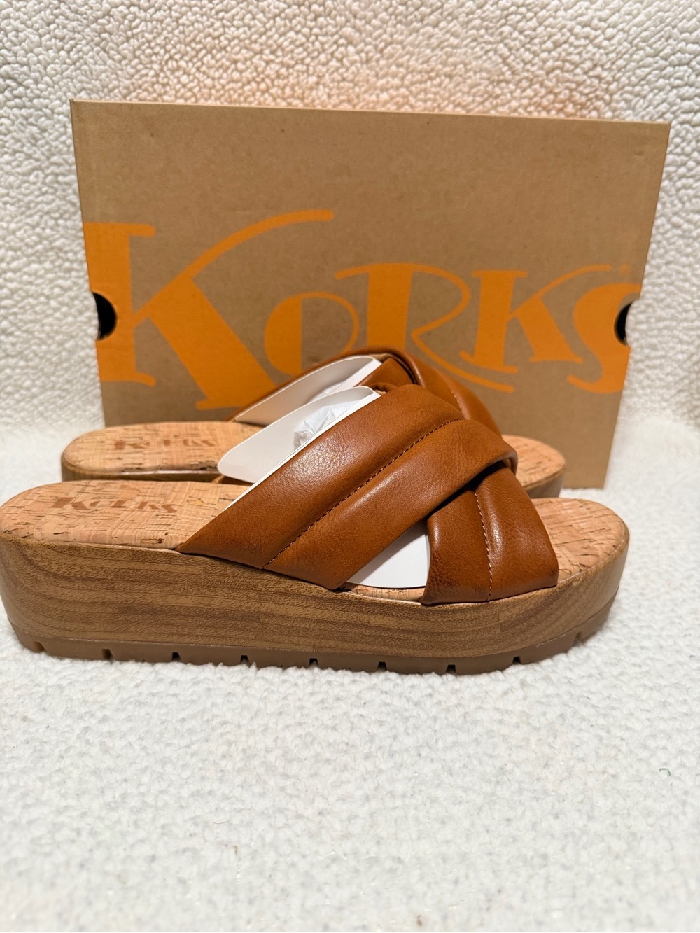 Kork-Ease Women's Tan Leather Platform Slide Sandal Size 9